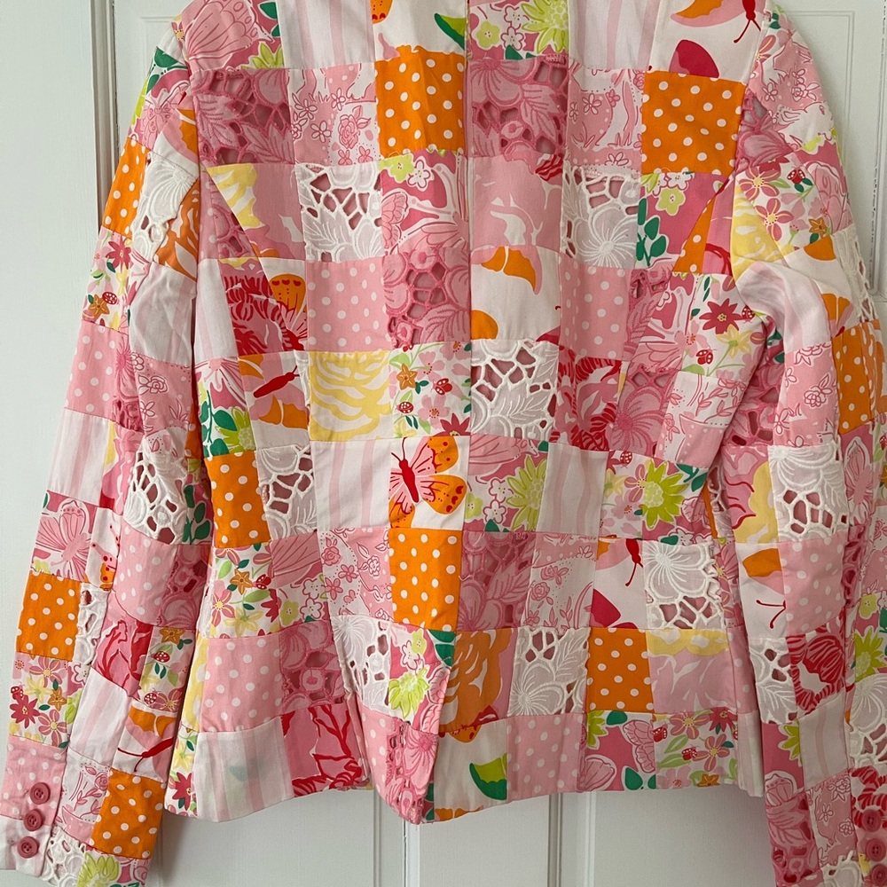 Lilly Pulitzer Pink Orange Patchwork Quilted Blaz… - image 4